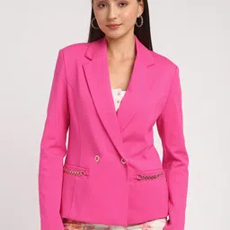 GUESS Notched Lapel Collar Double-Breasted Blazer-image-71