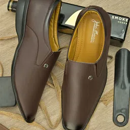 John Karsun Men Brown Solid Formal Slip-On-image-62
