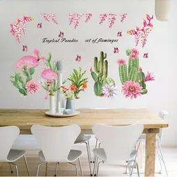 Jaamso Royals Green & Pink Floral Printed Self-Adhesive Removable Wall Sticker-image-84