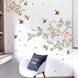 Jaamso Royals Green & Pink Floral Printed Self-Adhesive Removable Wall Sticker-image-83