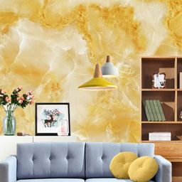 Jaamso Royals Cream Coloured & Yellow Marble Self Adhesive Removable Wallpaper-6