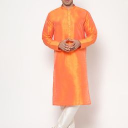 Endues Men Orange Jacquard Kurta-image-66