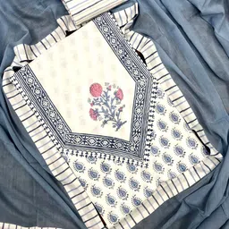 PALASH Ethnic Motifs Block Printed Patchwork Pure Cotton Unstitched Dress Material-picture-18