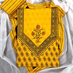 PALASH Ethnic Motifs Block Printed Patchwork Pure Cotton Unstitched Dress Material-image-93
