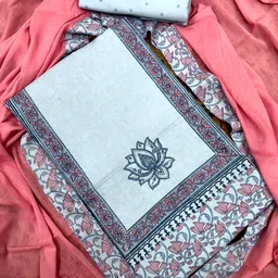 PALASH Ethnic Motifs Block Printed Patchwork Pure Cotton Unstitched Dress Material-image-60