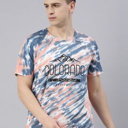 Joven Men Grey Tie and Dye Printed Cotton T-shirt-image-43