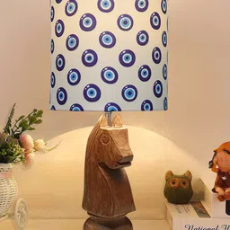 Homesake Blue & Brown Rustic Wood Base Fabric Shade Traditional Table Lamp-49