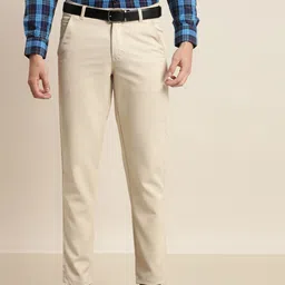 SOJANYA Men Cream-Coloured Textured Trousers-picture-0