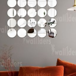 Wall1ders Siver Toned 20 Pieces Circle Shape Self Adhesive Mirror Wall Stickers-1
