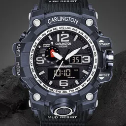 CARLINGTON Men Printed Dial & Black Straps Analogue And Digital Watch CT 3344 Black-24