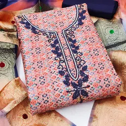 KALINI Ethnic Motifs Beads & Stones Embroidered Pure Cotton Unstitched Dress Material-image-78