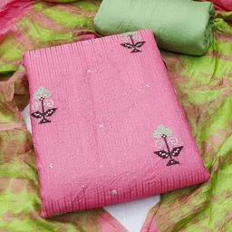 SHADOW & SAINING Floral Embroidered Sequinned Pure Cotton Unstitched Dress Material-image-47