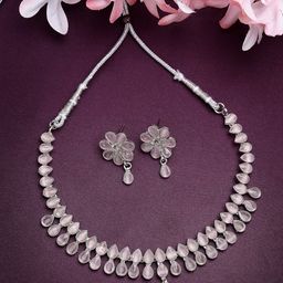 Anouk Oxidised Silver-Plated American Diamond Studded Necklace & Earrings-picture-46