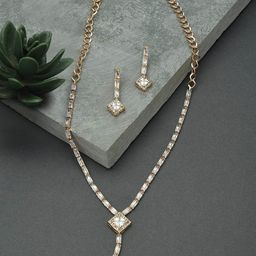 Zaveri Pearls Women Rose Gold-Plated Cubic Zirconia Studded Jewellery Set-16