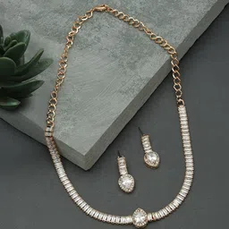 Zaveri Pearls Rose Gold-Plated Cubic Zirconia Studded Jewellery Set-image-21
