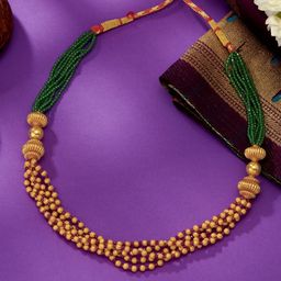 P N GADGIL JEWELLERS Green Grace Yellow Gold Thushi Necklace For Woman-image-93