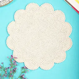 YWULY Cream Coloured Beaded Floral Table Placemats-40