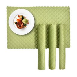 HOMADORN Olive 6Pcs Geometric Printed Velvet Rectangular Table Placemats-2
