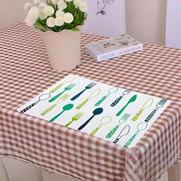 YELONA White & Green 4 Pieces Cutlery Printed Rectangular Table Placemats-11
