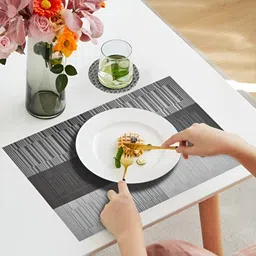 YELONA Grey & Black 6 Pieces Striped Rectangular Table Placemats-43