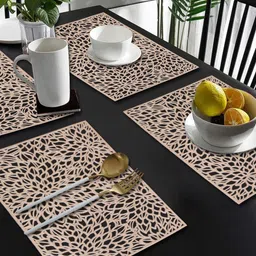 Dakshya Industries Gold Toned 4 Pieces Floral Rectangular Table Placemats-4
