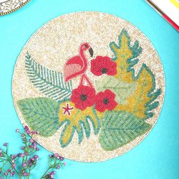 YWULY White & Green Embellished Dining Table Beaded Placemats-17