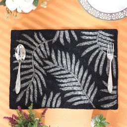 YWULY Black Floral Beaded Table Placemats-21