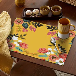 AEROHAVEN Set of 4 Yellow & Pink Floral Textured Table Placemats-15