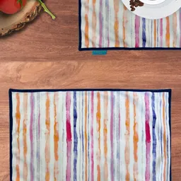 Tasseled Home White & Pink 4-Pieces Striped Rectangular Table Placemats-21
