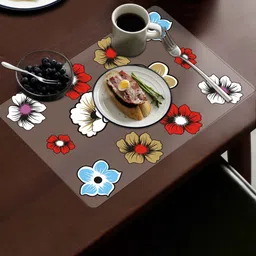 Dakshya Industries Blossom Blue & Red 4 Pieces Printed Rectangle Table Placemats-1