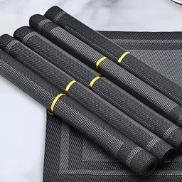 Kookee Black & Grey 6 Pieces Textured High Quality & Durable Table Placemats-11