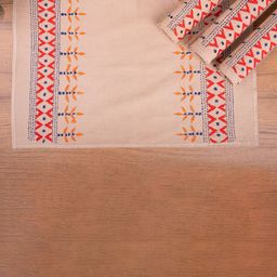 ArtEastri Set of 4 Beige & Orange Kantha Embroidered Cotton Table Placemats-image-19