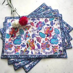 TARA- Sparkling Homes Blue 4 Pieces Floral Printed Pure Cotton Table Placemats-image-81