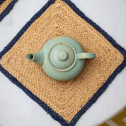JASMEY HOMES Set Of 4 Beige & Blue Geometric Printed Jute Table Placemats-12