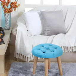 Shadowkart Blue & Beige Velvet Round Ottomans-image-92