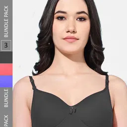 FIMS Pack Of 3 Full Coverage Lightly Padded Everyday Bras With All Day Comfort-picture-35
