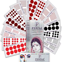 PERPAA Premium Kumkum Set Of 16 Round Stick On Bindi Book - Red, Black, Dark Maroon, Light Maroon-18