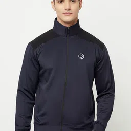 Truerevo Men Navy Blue peacoat Colourblocked Reflective Strip Running Sporty Jacket-image-36