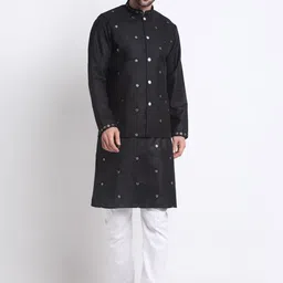 KRAFT INDIA Ethnic Motifs Embroidered Sequined Kurta with Trousers & Nehru Jacket-image-113