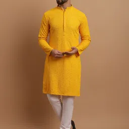 SOJANYA Ethnic Embroidered Sequinned Pure Cotton Kurta & Churidar With Nehru Jacket-image-71