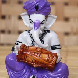 eCraftIndia White & Purple Handcrafted Lord Ganesha Playing Dholak Idol-image-77