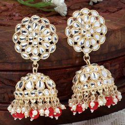 ZENEME Gold-Plated Dome Shaped Jhumkas Earrings-9