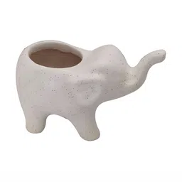 INDIA MEETS INDIA White Ceramic Elephant Shape Planter-image-71
