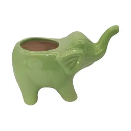 INDIA MEETS INDIA Green Ceramic Elephant Shaped Planter-image-78