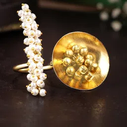 Rubans Gold-Plated & White Pearl Beaded Adjustable ring-36