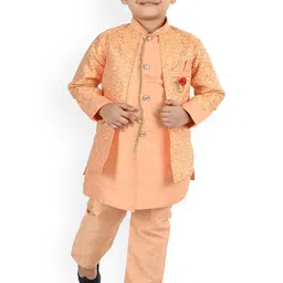 BAESD Boys Mandarin Collar Regular Kurta With Pyjamas With Woven Design Jacket-53