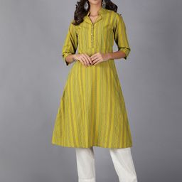 Cot'N Soft Women Green Cotton Striped Quirky Kurta-14