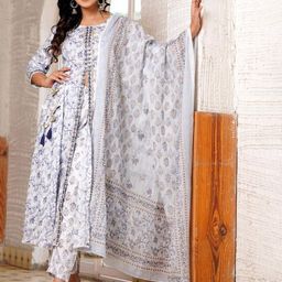 POSHART FASHION AS UNIQUE AS YOU ARE Floral Printed Straight Kurta with Trousers & Dupatta-image-30