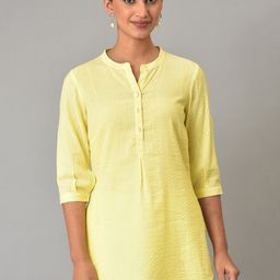AURELIA Yellow Mandarin Collar Striped Tunic-image-69