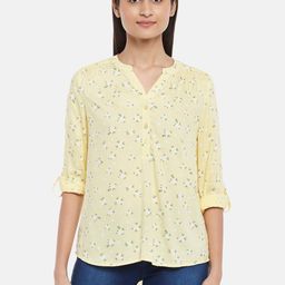 Honey by Pantaloons Mustard Yellow Floral Print Mandarin Collar Roll-Up Sleeves Shirt Style Top-picture-42
